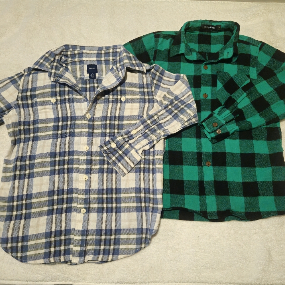 Plaid Kids Shirts - Blue and Green - Size S/M